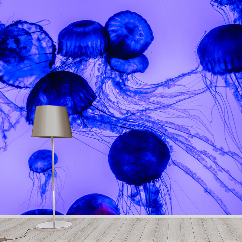 Blue Sea Creatures Mural Contemporary Wall Decor for Sleeping Room, Water Resistant