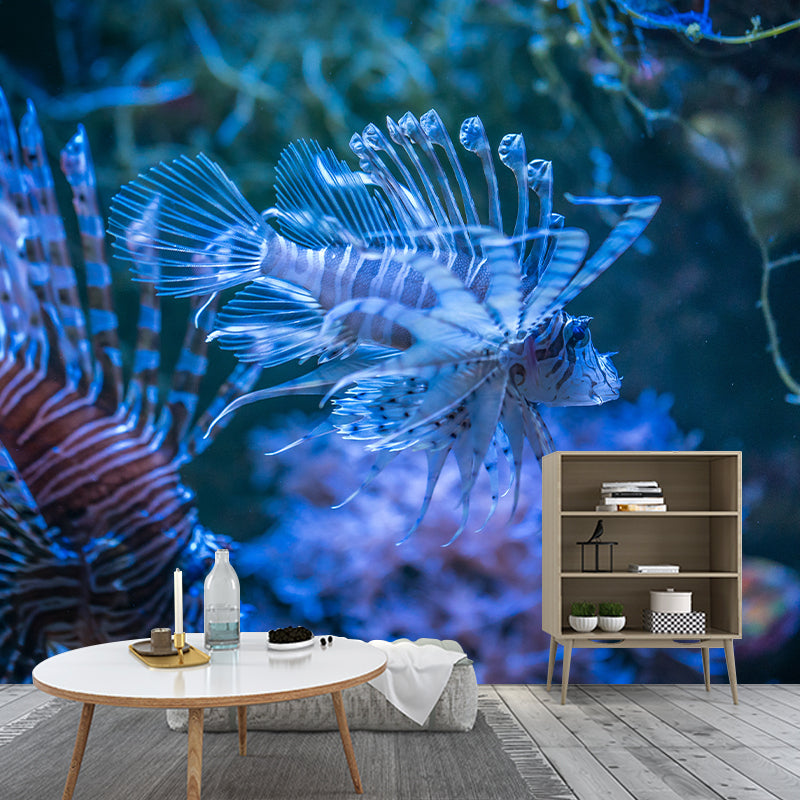 Blue Sea Creatures Mural Contemporary Wall Decor for Sleeping Room, Water Resistant