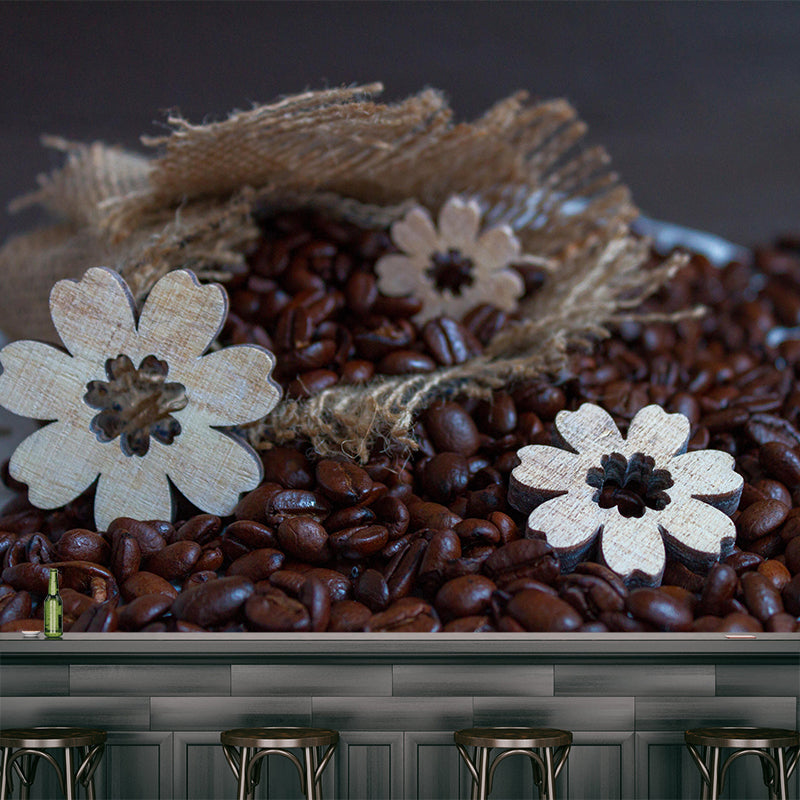 Contemporary Coffee Beans Mural Wallpaper for Shop Interior Decoration