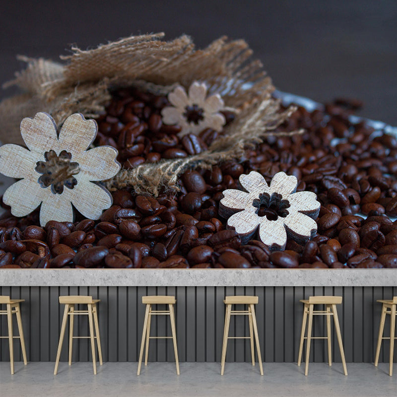 Contemporary Coffee Beans Mural Wallpaper for Shop Interior Decoration