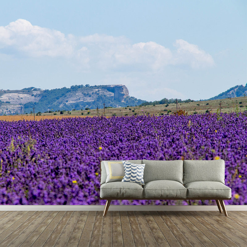 Purple Lavender Field Mural Wallpaper Contemporary Wall Covering for Sleeping Room