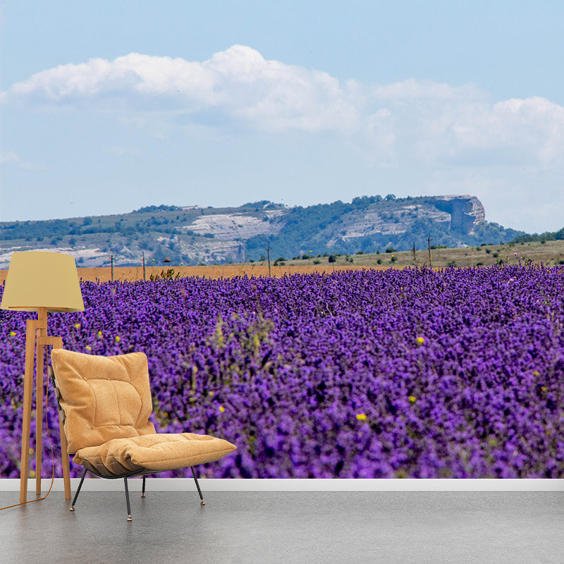 Purple Lavender Field Mural Wallpaper Contemporary Wall Covering for Sleeping Room