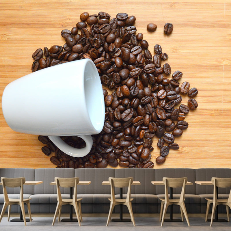 Cafe Interior Decoration Mural Wallpaper Coffee Beans Wall Covering, Waterproofing