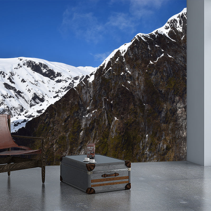 Winter Snow Mountain Scenery Wall Covering for Living Room, Water Resistant