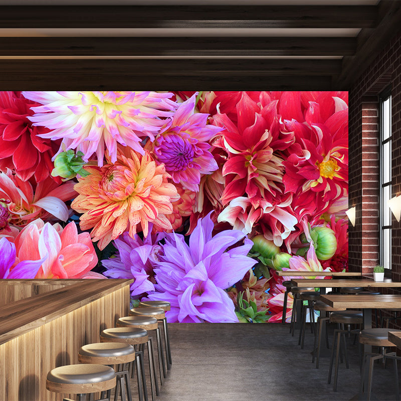 Customized Dahlia Mural Wallpaper Waterproofing Wall Decor for Meeting Room