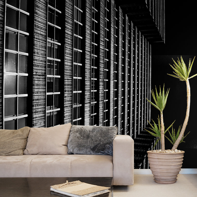 Night City Building Wall Mural Contemporary Style for Meeting Room, Moisture Resistant