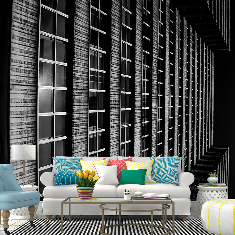 Night City Building Wall Mural Contemporary Style for Meeting Room, Moisture Resistant