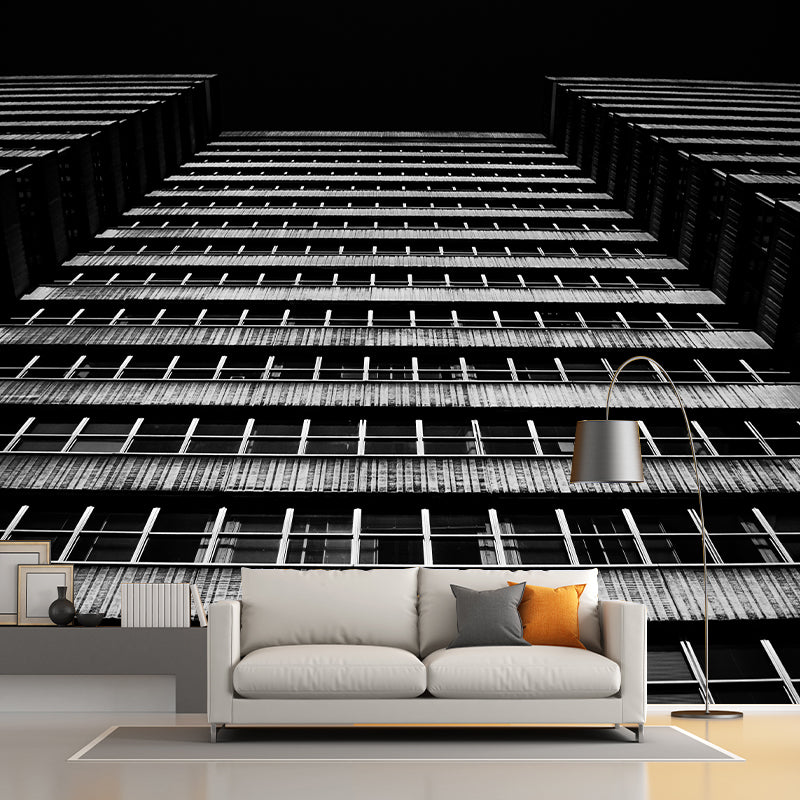 Night City Building Wall Mural Contemporary Style for Meeting Room, Moisture Resistant