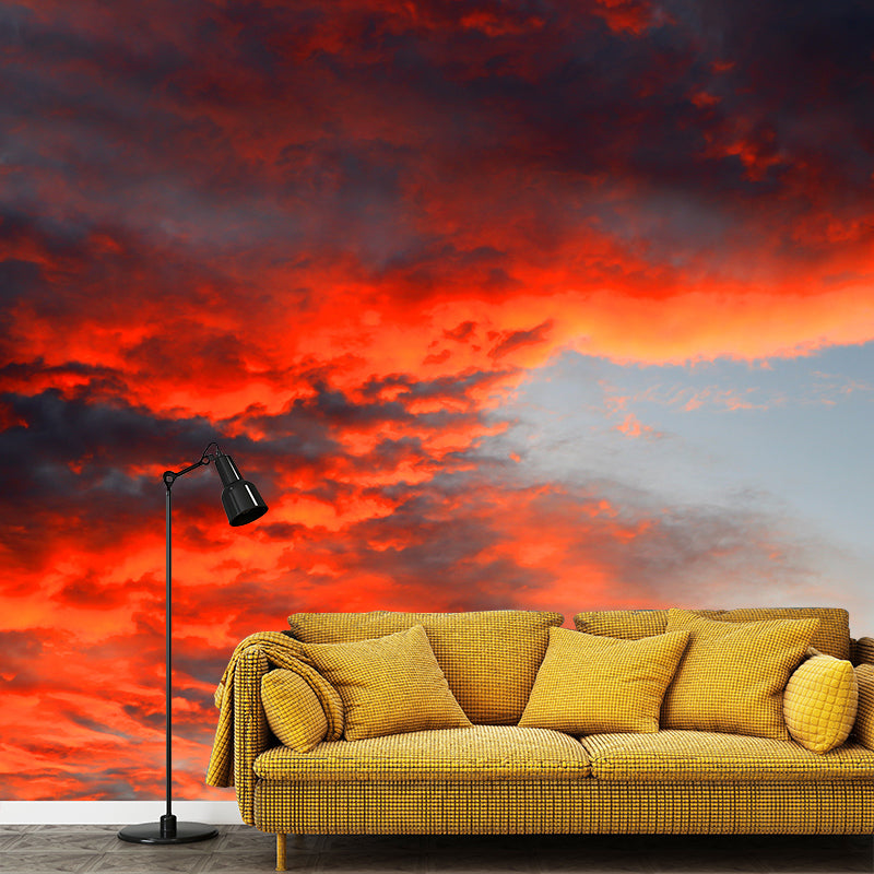 View of Clouds Mural Soft Color Stain Resistant Wall Art for Living Room