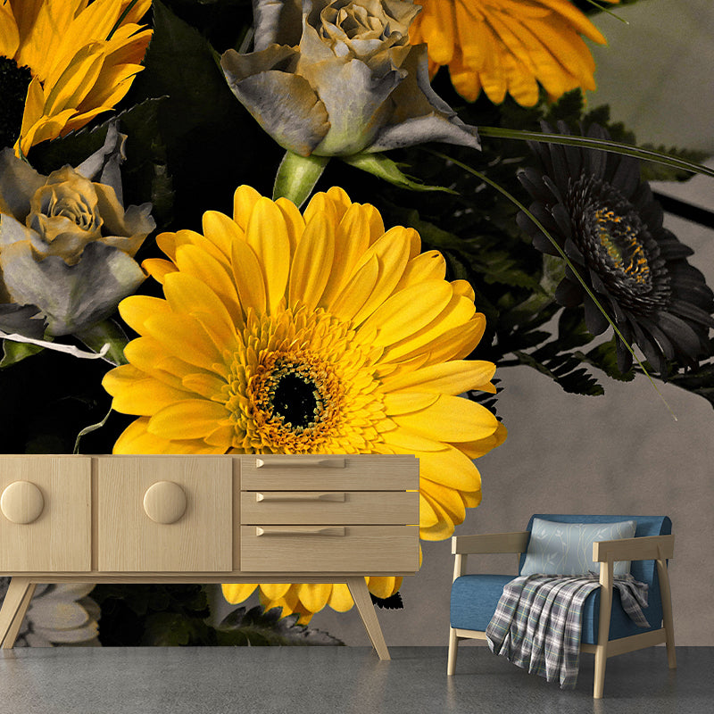 Chrysanthemum Flower Wall Decor Mural Moisture Resistant Sleeping Room Wall Covering