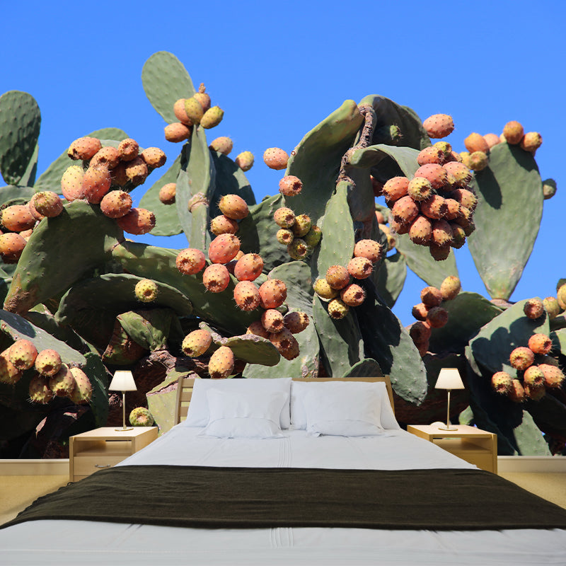 Green Cactus Wall Mural Giant Wall Covering for Dining Room, Moisture Resistant