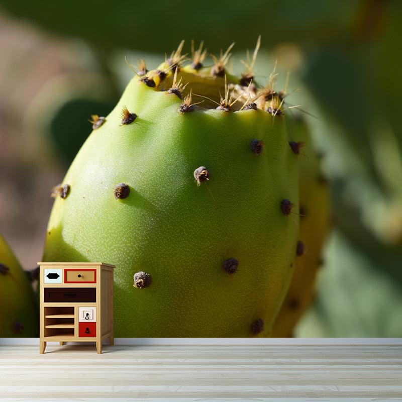 Green Cactus Wall Mural Giant Wall Covering for Dining Room, Moisture Resistant