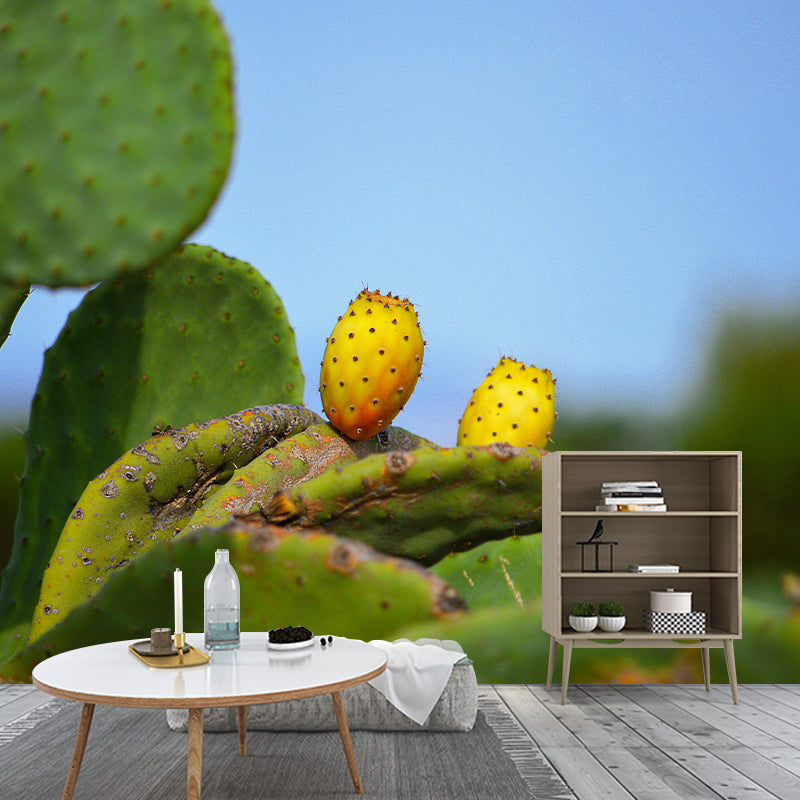 Green Cactus Wall Mural Giant Wall Covering for Dining Room, Moisture Resistant