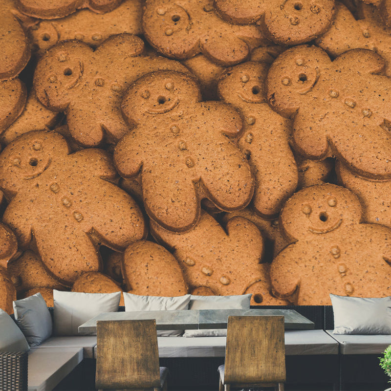 Contemporary Gingerbread Wall Mural Environment Friendly Wallpaper for Cake Shop