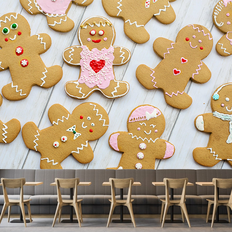 Contemporary Gingerbread Wall Mural Environment Friendly Wallpaper for Cake Shop
