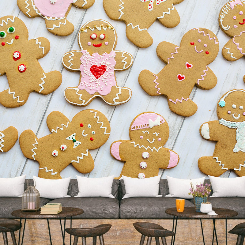 Contemporary Gingerbread Wall Mural Environment Friendly Wallpaper for Cake Shop