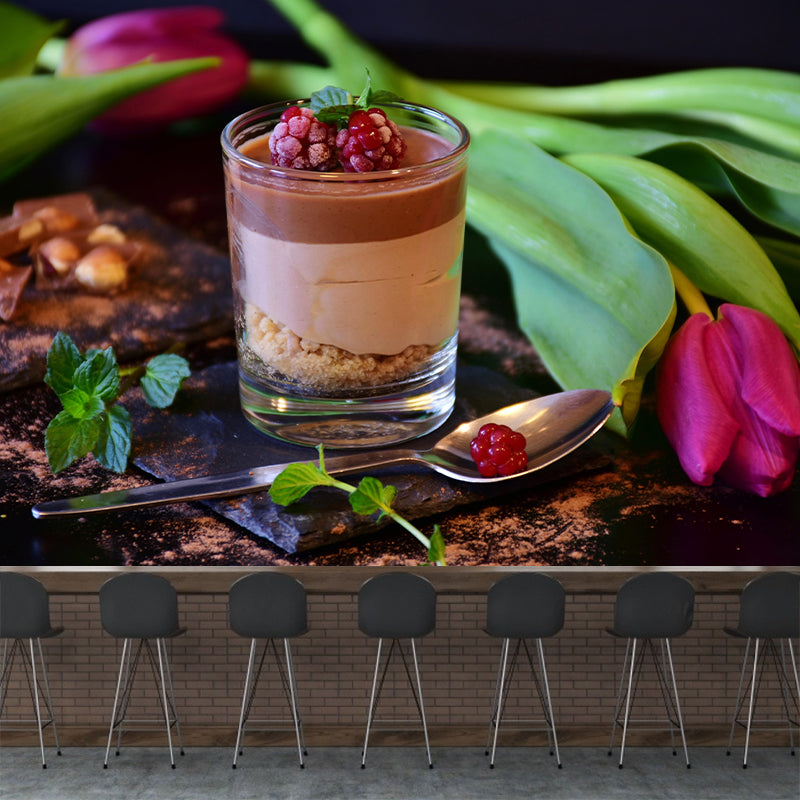 Contemporary Chocolate Mousse Wall Mural Environment Friendly Wallpaper for Cake Shop