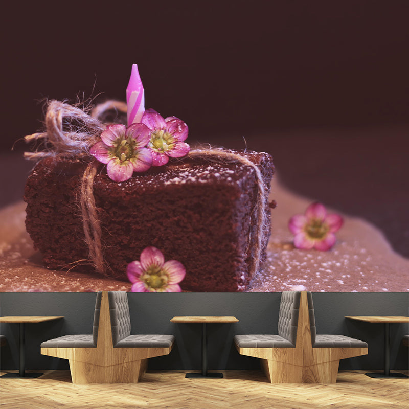Contemporary Chocolate Cake Wall Mural Environment Friendly Wallpaper for Cake Shop