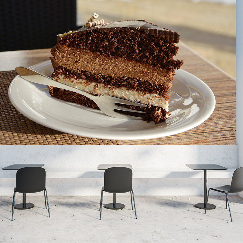 Contemporary Chocolate Cake Wall Mural Environment Friendly Wallpaper for Cake Shop