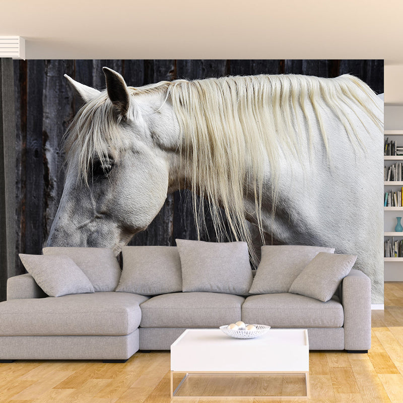 Environment Friendly Mural with White Horse Painting Mildew Resistant Wallpaper Home Decor