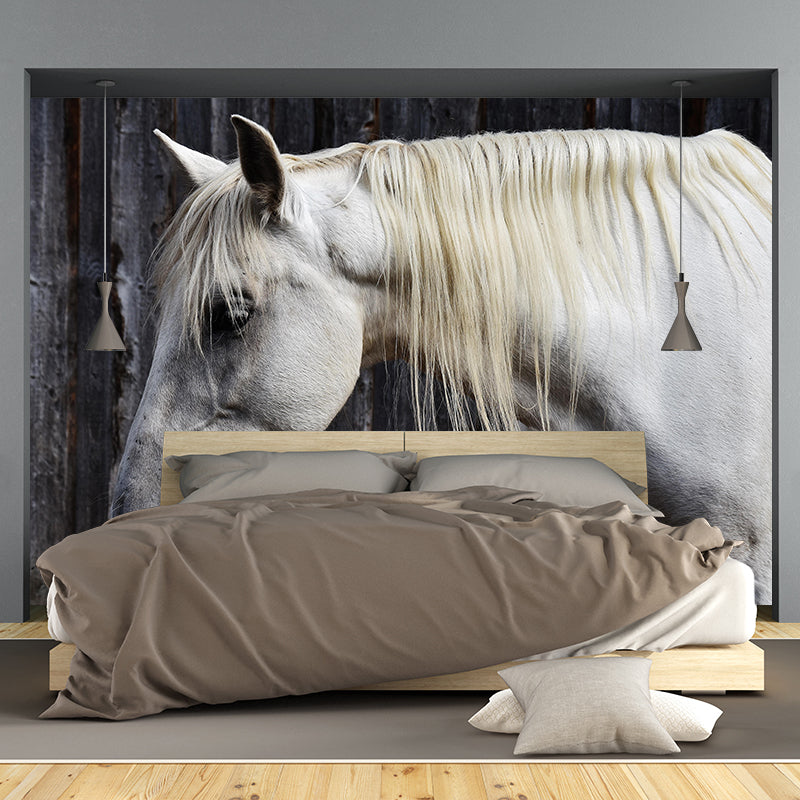 Environment Friendly Mural with White Horse Painting Mildew Resistant Wallpaper Home Decor
