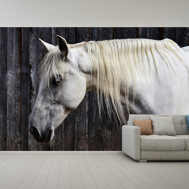 Environment Friendly Mural with White Horse Painting Mildew Resistant Wallpaper Home Decor