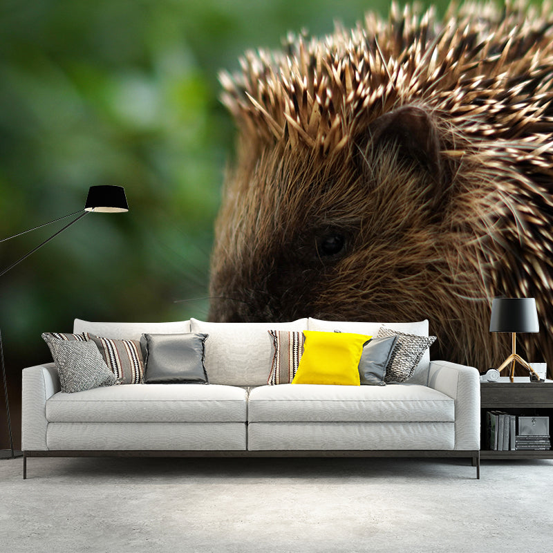 Customized Hedgehog Wall Mural Wallpaper Horizontal Photography for Sitting Room