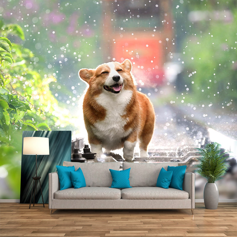 Environment Friendly Mural with Dog Painting Mildew Resistant Wallpaper Home Decor