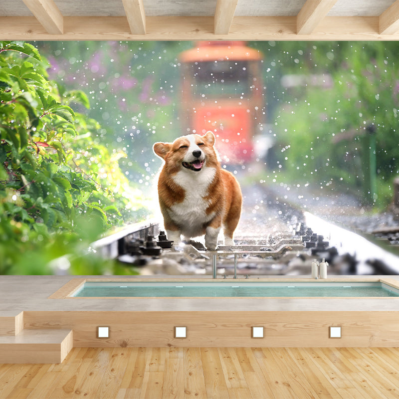 Environment Friendly Mural with Dog Painting Mildew Resistant Wallpaper Home Decor