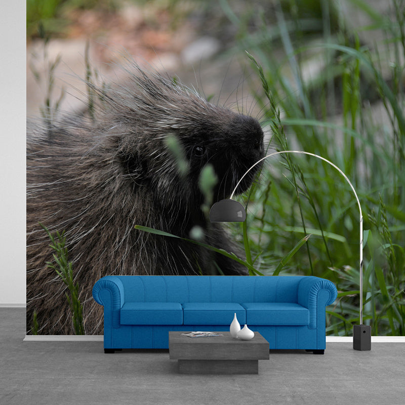 Environment Friendly Mural with Porcupine Painting Mildew Resistant Wallpaper Home Decor