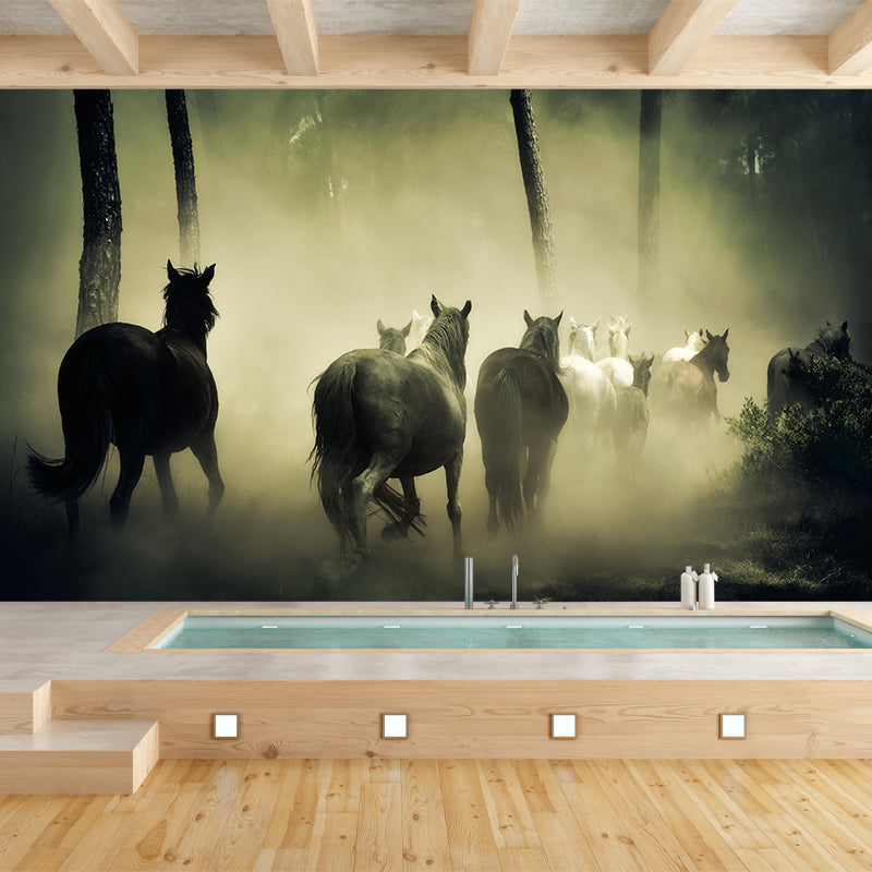 Customized Horse Wall Mural Wallpaper Horizontal Photography for Sitting Room