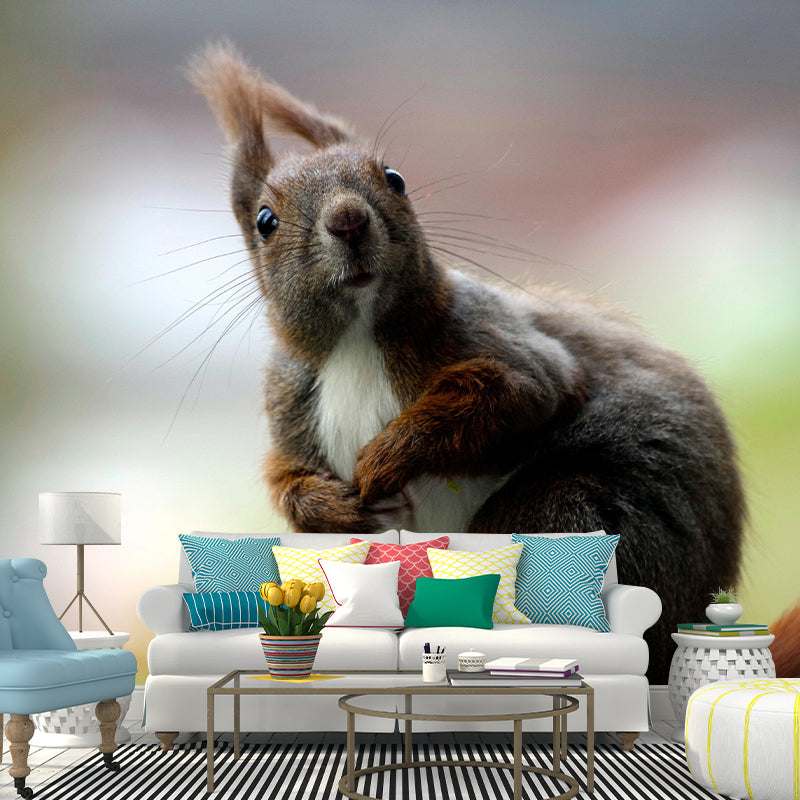 Customized Squirrel Wall Mural Wallpaper Horizontal Photography for Sitting Room