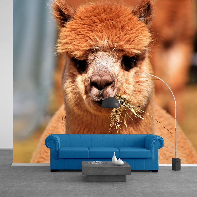 Customized Alpaca Wall Mural Wallpaper Horizontal Photography for Sitting Room