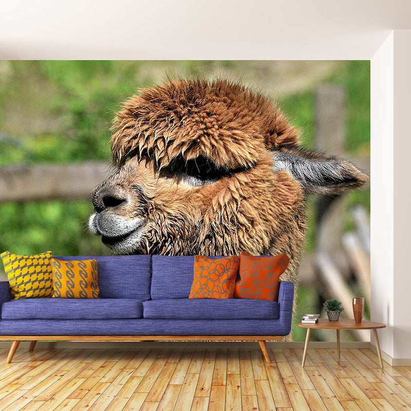 Customized Alpaca Wall Mural Wallpaper Horizontal Photography for Sitting Room