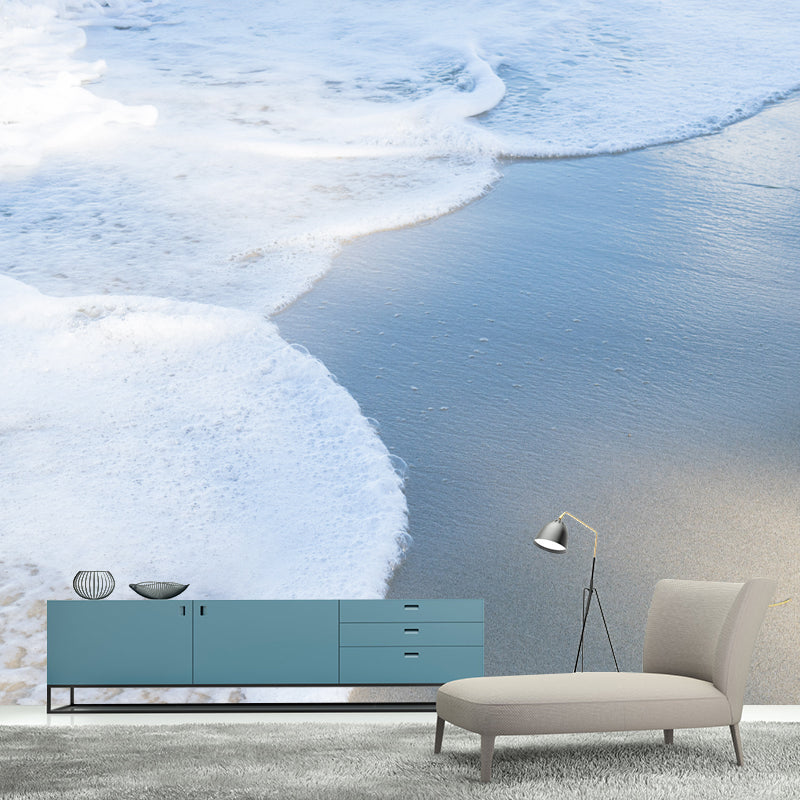 Blue Sandy Beach Wall Mural Water-Resistant Wall Covering for Sleeping Room
