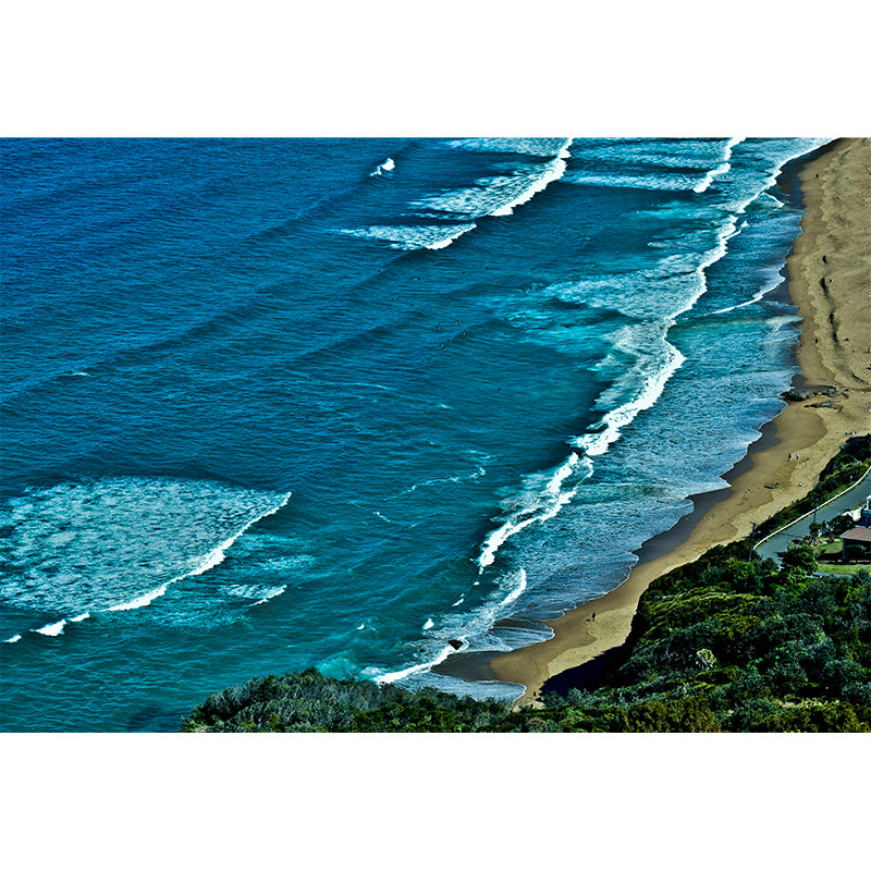 Blue Sandy Beach Wall Mural Water-Resistant Wall Covering for Sleeping Room