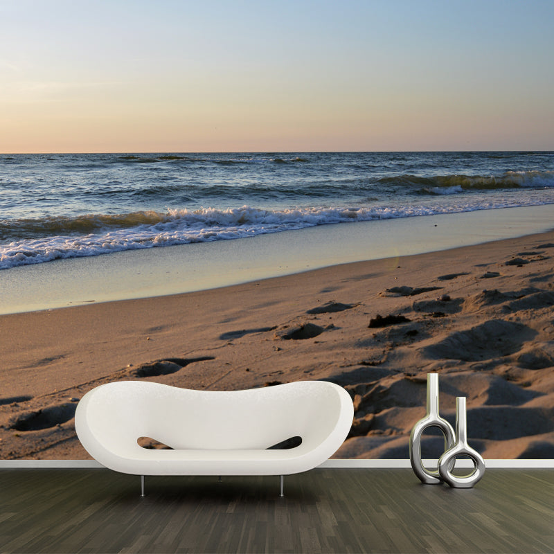 Blue Sandy Beach Wall Mural Water-Resistant Wall Covering for Sleeping Room