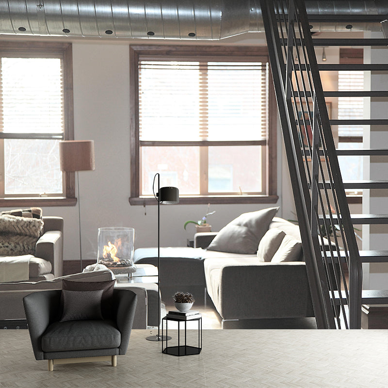 Photography Stairs Architecture Mural Wallpaper Stain Resistant for Sitting Room