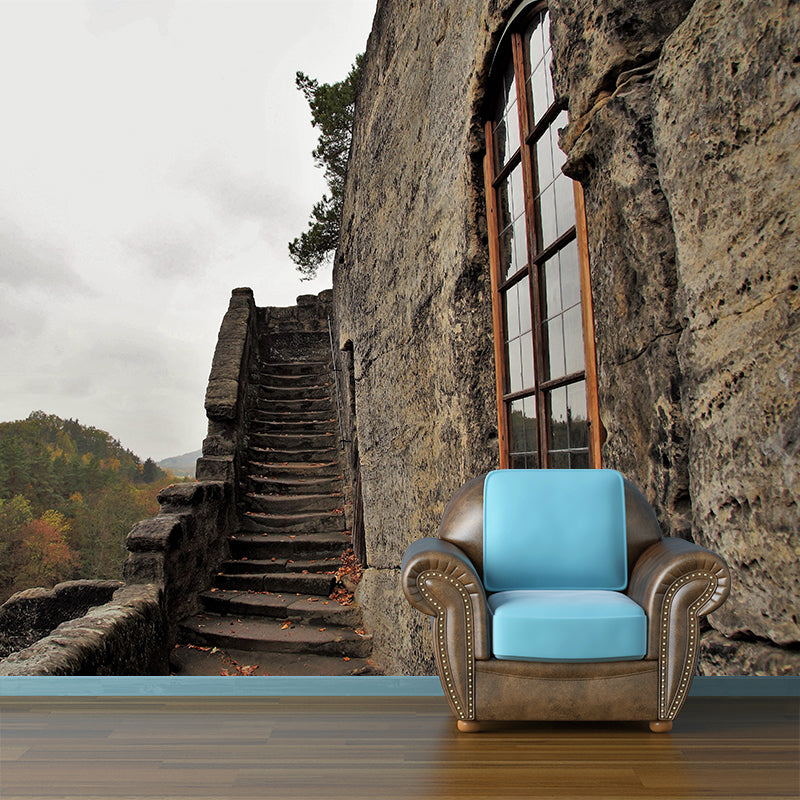 Contemporary Stairs Architecture Mural Wallpaper Stain Resistant for Room