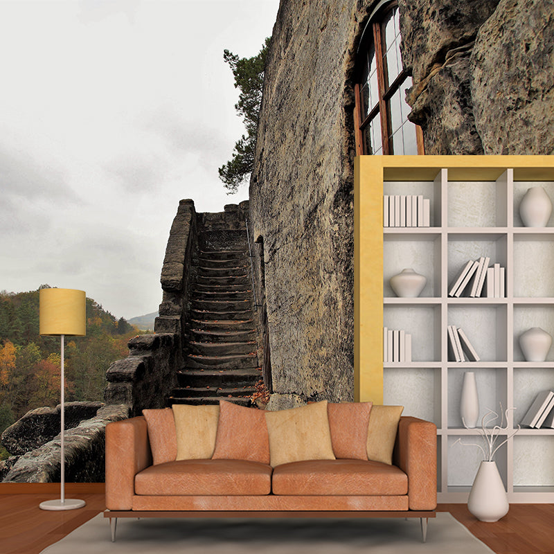 Contemporary Stairs Architecture Mural Wallpaper Stain Resistant for Room