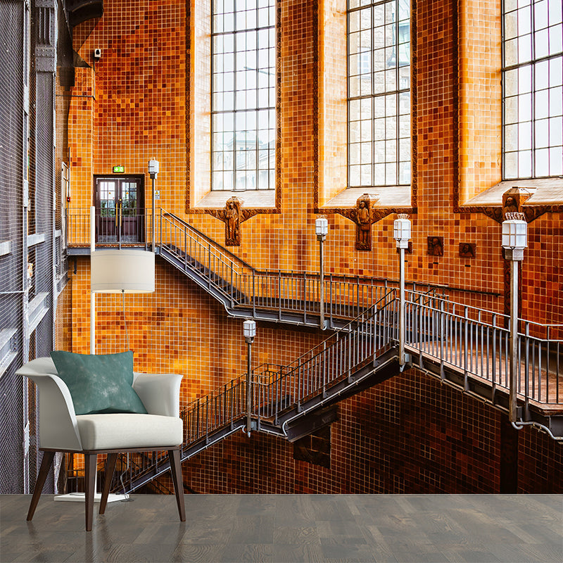 Stairs Architecture Mural Wallpaper Stain Resistant Wall Decor for Home