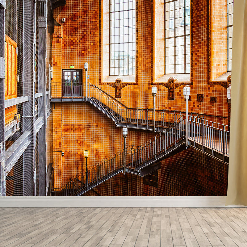 Stairs Architecture Mural Wallpaper Stain Resistant Wall Decor for Home