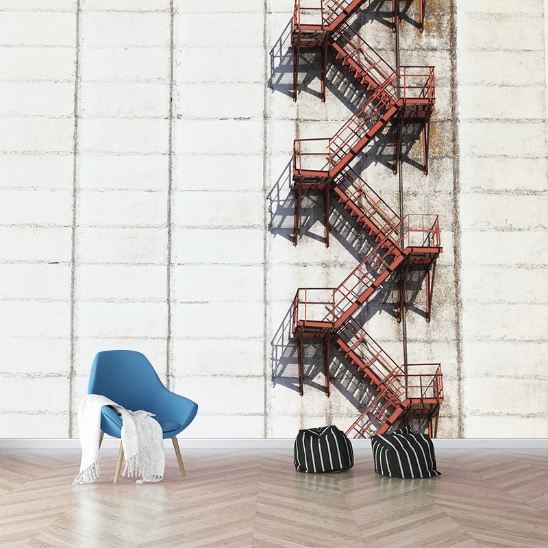 Contemporary Style Stairs Mural Wallpaper Stain Resistant for Adult Room