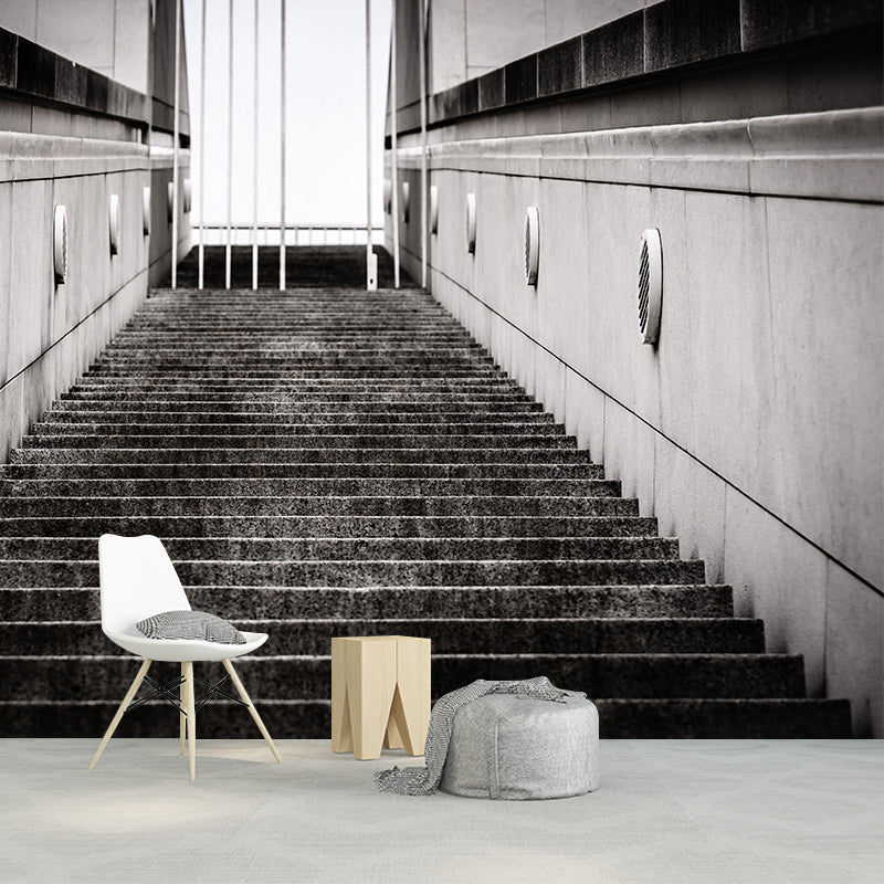 Contemporary Style Stairs Mural Wallpaper Stain Resistant for Adult Room