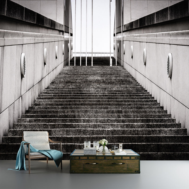 Contemporary Style Stairs Mural Wallpaper Stain Resistant for Adult Room