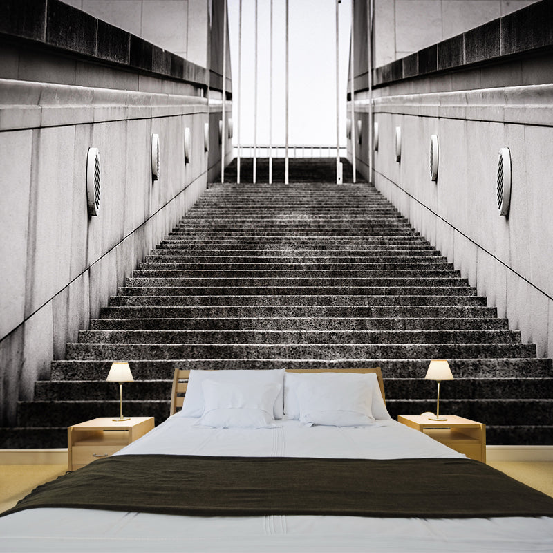 Contemporary Style Stairs Mural Wallpaper Stain Resistant for Adult Room