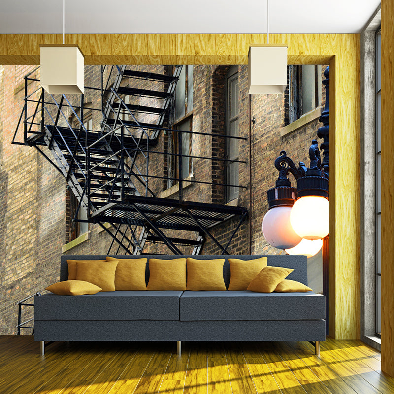 Contemporary Stairs Architecture Mural Wallpaper Stain Resistant for Bedroom