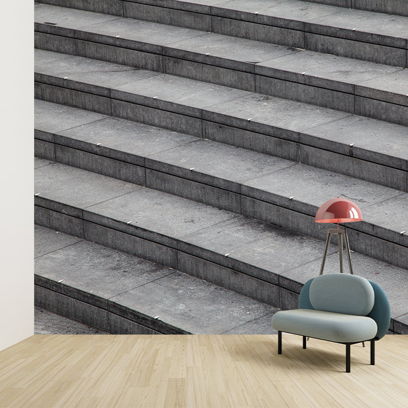 Contemporary Stairs Architecture Mural Stain Resistant for Living Room