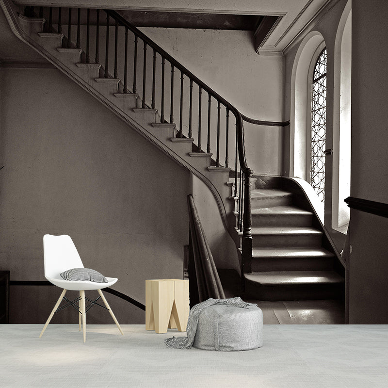 Contemporary Stairs Architecture Mural Stain Resistant for Living Room