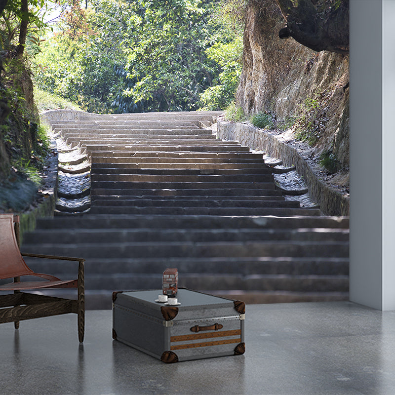 Contemporary Stairs Architecture Mural Stain Resistant for Living Room